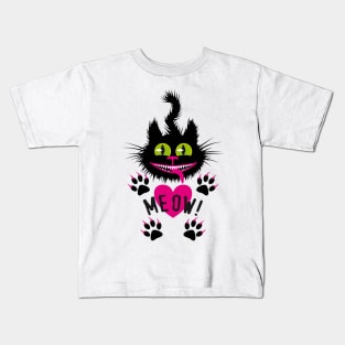 34 Black Cat Meow sweet Monster Heart Love Kids T-Shirt
